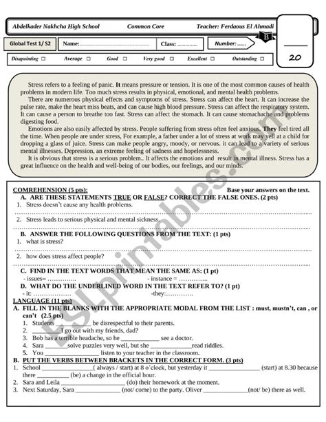 Global Test Common Core Esl Worksheet By Ilafer