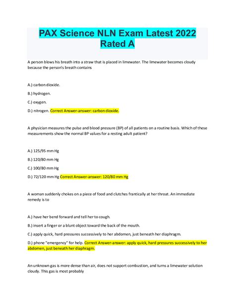 Pax Science Nln Exam Latest Rated A Exam Anaerobic Respiration