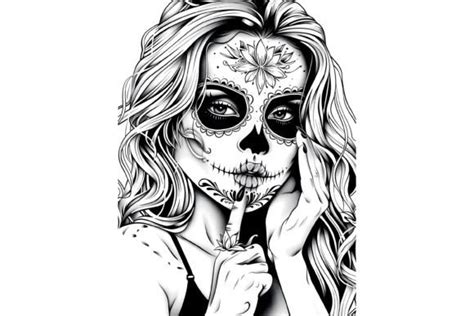 Girl Sugar Skull Coloring Page For Adult Graphic By Forhadx5 · Creative Fabrica