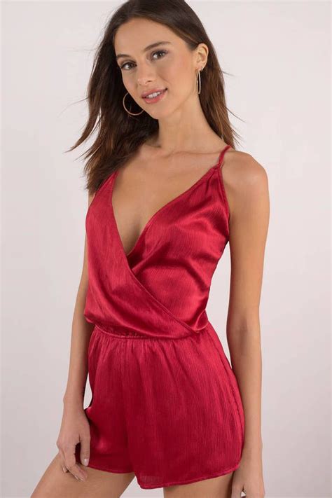 Alice Surplice Red Satin Romper Satin Romper Sleepwear Women Lace