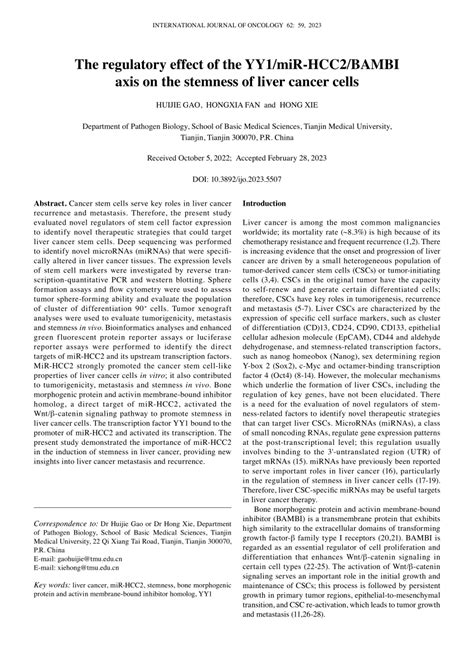 Pdf The Regulatory Effect Of The Yy Mirhcc Bambi Axis On The