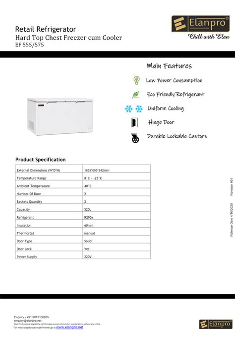 Capacity L Number Of Doors Elanpro Ef Double Door Hard Top