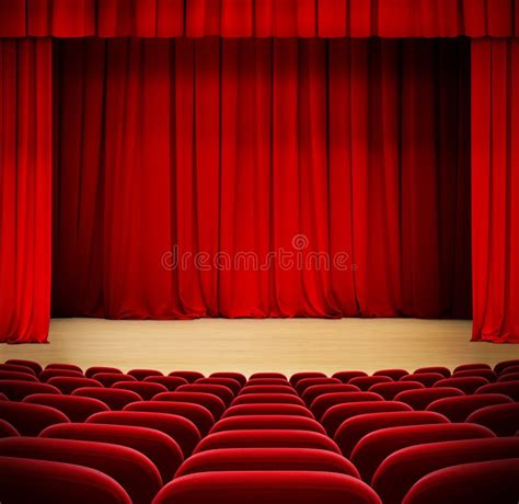 Theater Auditorium With Stage Curtains And Seats Stock Photo Image