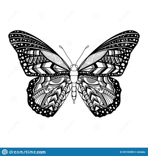 Butterfly Mandala Zentangle Coloring Page Illustration Stock Vector