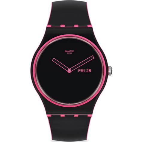 Swatch Minimal Line Pink So P Bioceramic Case Black Silicone Strap