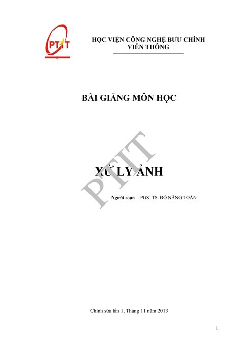 BG Xulyanh Nhập môn xử lý ảnh HỌC VIỆN CÔNG NGHỆ BƯU CHÍNH VIỄN