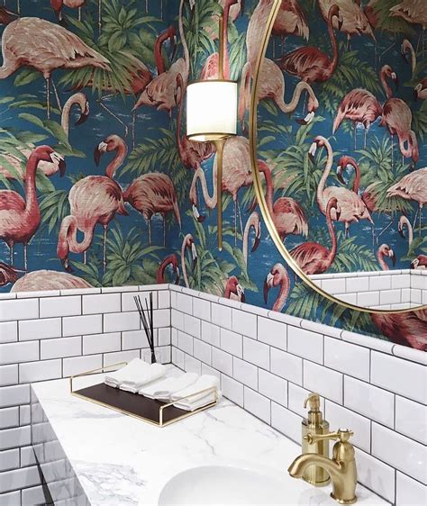 Pink Flamingo Wallpaper Bathroom