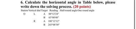 Solved 6. Calculate the horizontal angle in Table below, | Chegg.com