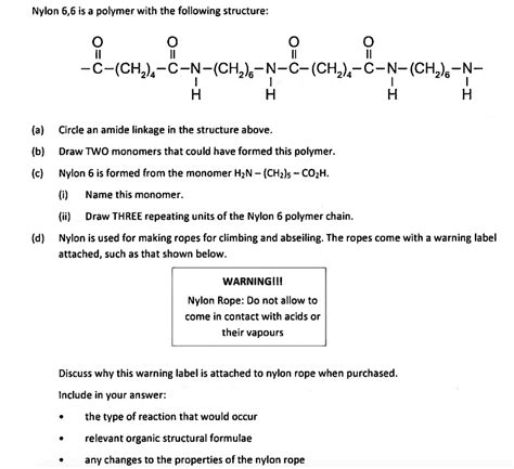 SOLVED Nylon 6 6 Is A Polymer With The Following Structure C CH S C N