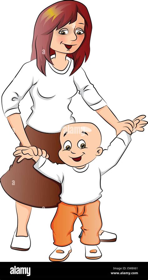 Ilustraci N Vectorial De La Madre Ayudando A Su Lindo Beb Ni O