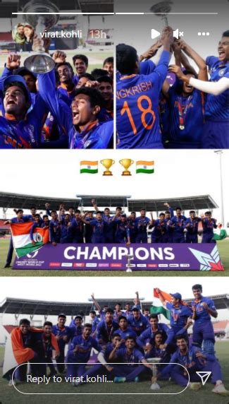 Virat Kohli shares congratulatory post after India's U19 World Cup win ...