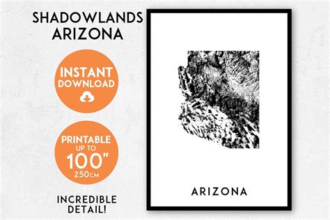 Shadowlands Arizona Map Print Printable Arizona Map Art Arizona Print Usa Map Arizona Art