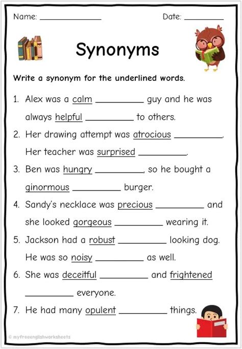 Synonym Worksheets | Free English Worksheets - Worksheets Library