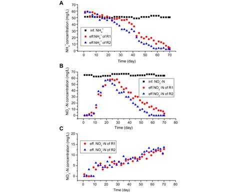 Time Course Of Influent And Effluent N Concentration Of Each Reactor