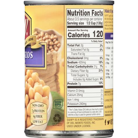 Cooked Garbanzo Beans Nutrition Facts at Lynn Morgan blog