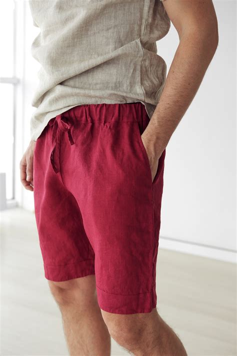 Mens Linen Shorts Red Shorts Basic Shorts Shorts For Men Spring