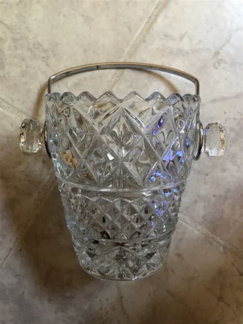 Ancien Seau Pot A Glacon Glace En Verre Taill Anse Inox Eur