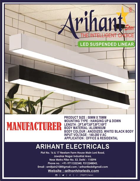 Arihant Star Led Linear Pendant Profile Black Body Hanging Light India