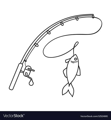 Fishing Rod And Fish Icon In Outline Style Vector Image On Vectorstock