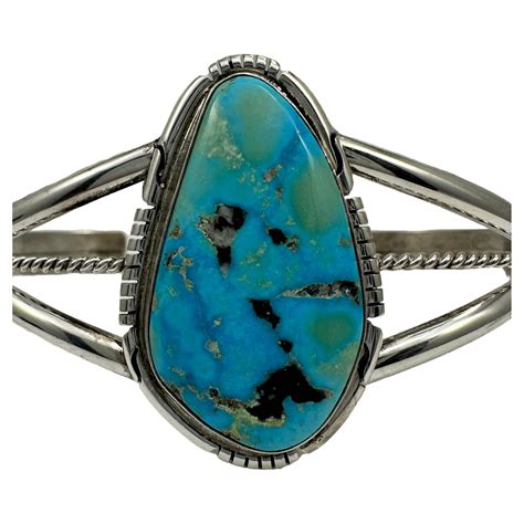 Sterling Silver Kingman Turquoise Navajo Handmade Cuff Bracelet By Dave