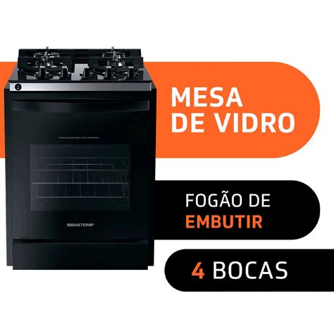 Fog O Brastemp Bocas De Embutir Preto Mesa De Vidro E Dupla Chama