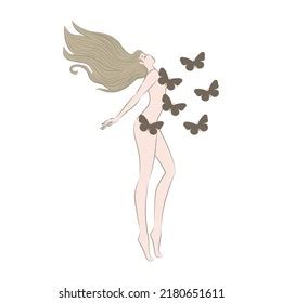 Butterflies Beautiful Naked Woman Vector Illustration Stock Vector