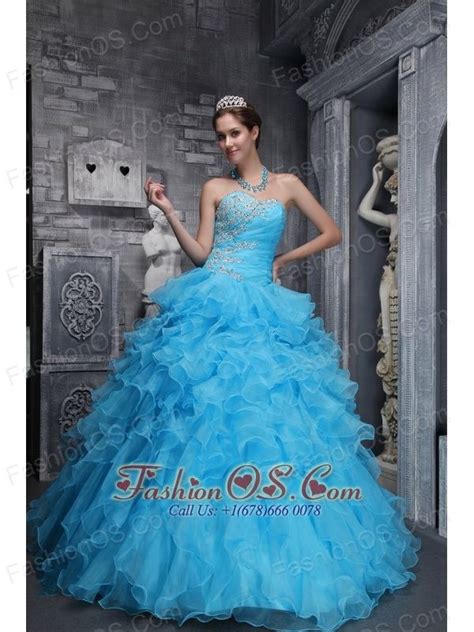 Beautiful Aqua Blue Quinceanera Dress Sweetheart Taffeta And Organza