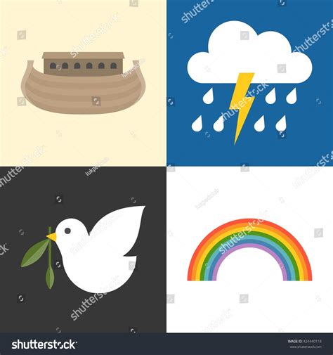 Noahs Ark Icons Set Rainbow Raining Stock Vector (Royalty Free ...