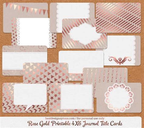 A Set Of Free Journaling Cards Sporting Rose Gold Patterns Against A