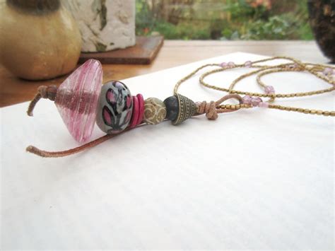 Collier Perle Enverre Toupie D Grad De Rose Ancienne C Ramique Du