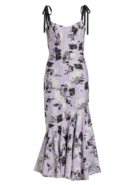 Monique Lhuillier Floral Jacquard Midi Dresssize Lavender