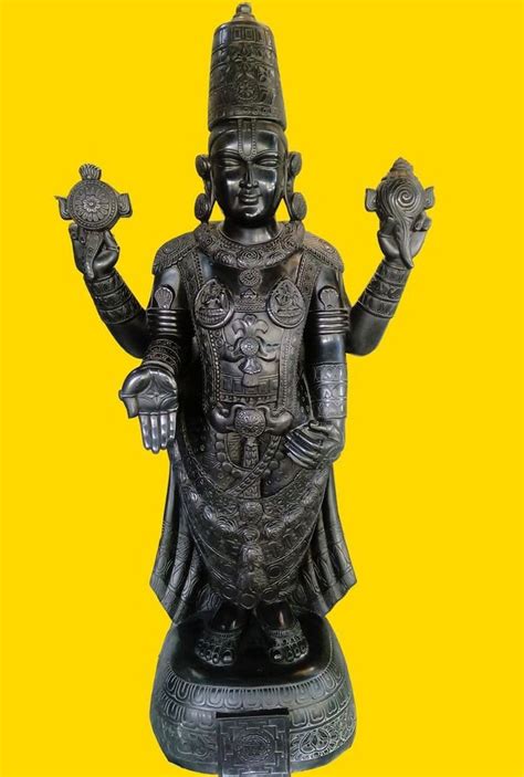 Painted Hindu Tirupati Balaji Black Marble Statue For Worship Size