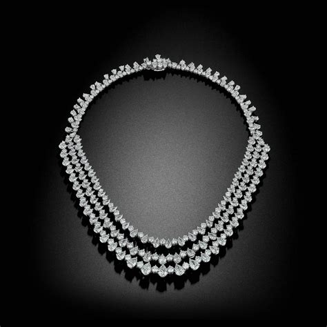 Fascinating Three Row Diamond Platinum Necklace For Sale At 1stdibs