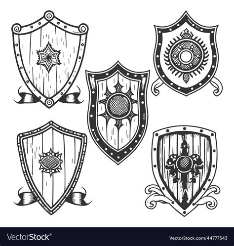 Hand Drawn Set Of Medieval Shields Royalty Free Vector Image