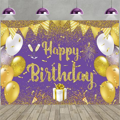 Amazon Purple Gold Happy Birthday Backdrop Purple Birthday Party