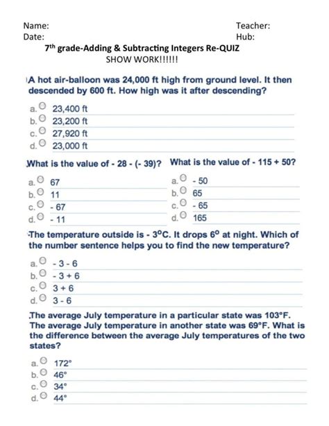 Adding And Subtracting Integers Word Problems Worksheets