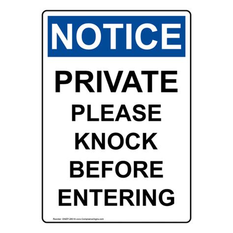 Vertical Private Please Knock Before Entering Sign Osha Notice