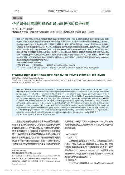 Pdf Protective Effect Of Epalrestat Against High Glucose Induced