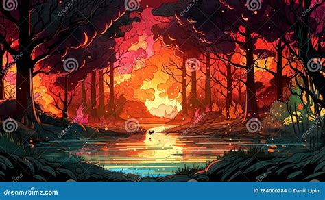 Colorful Mystical Forest. Illustration Painting Stock Illustration ...