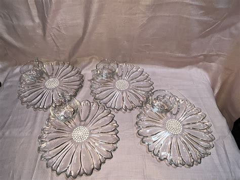 Vintage Hazel Atlas Sunflower Clear Glass Snack Set Glass Eight Piece Set Etsy