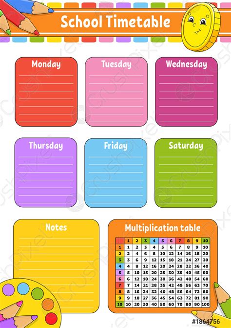 School timetable with multiplication table For the education of ...