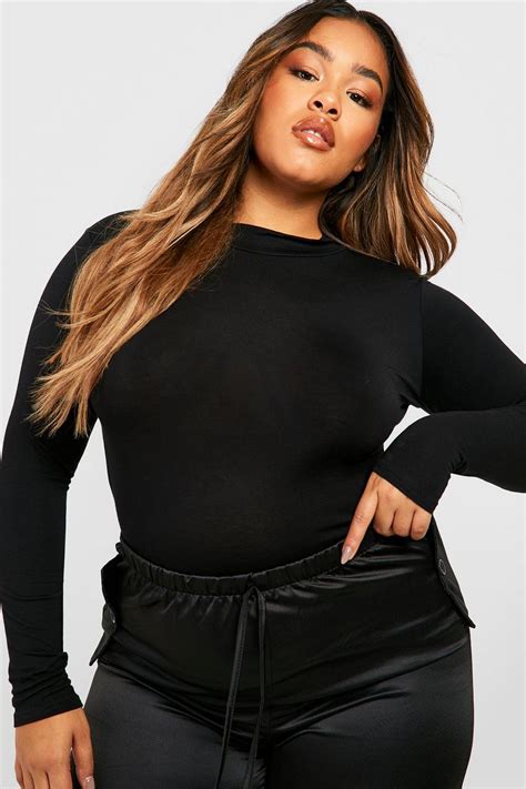 Plus High Neck Basic Long Sleeve Top Boohoo Uk