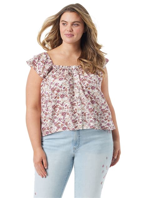 Jessica Simpson Women S And Women S Plus Flutter Sleeve Top Walmart