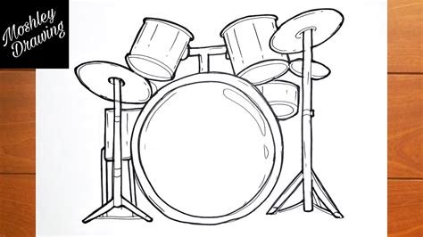 How To Draw A Drum Set Musical Instruments Drawing Youtube