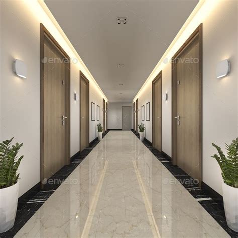 D Rendering Modern Luxury Wood And Tile Hotel Corridor Hotel