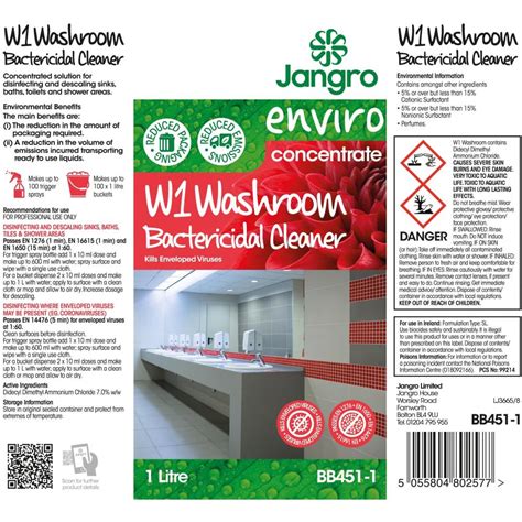 Washroom Bactericidal Cleaner Concentrated Jangro Enviro W1 1l