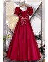 Cute Beaded Bow Knot Aline Long Prom Dress With Sleeves