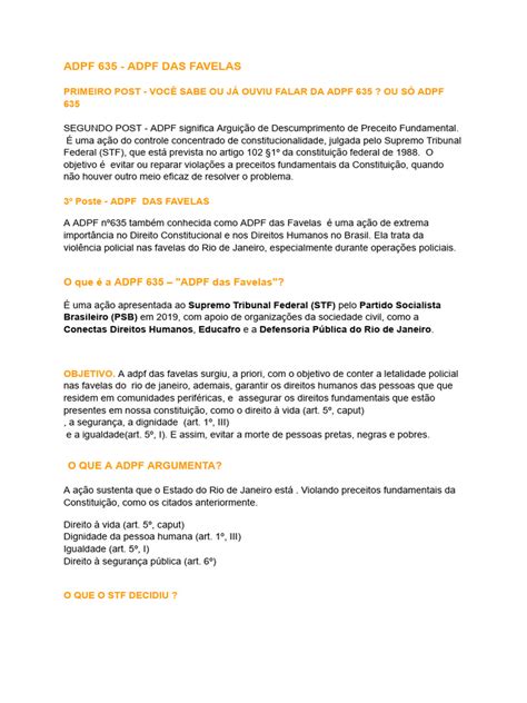 Adpf Das Favelas O Que Significa - ADPF 635 - ADPF DAS FAVELAS Atualizado | PDF | Polícia | Constituição