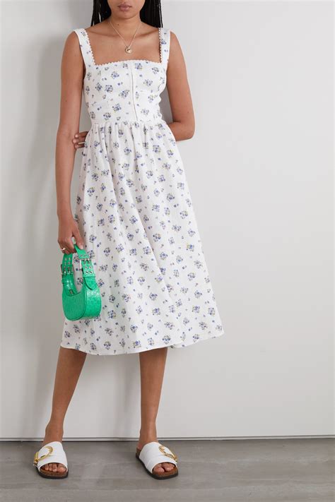 Reformation Tagliatelle Floral Print Linen Midi Dress White Renoon