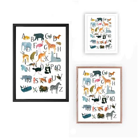 Animal Alphabet Print Animals Wall Art Abc Nursery Childrens Etsy